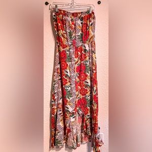 Strapless tropical print summer dress